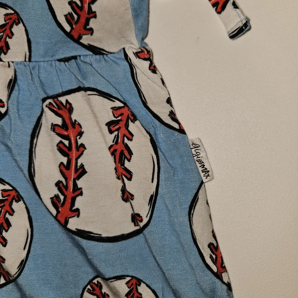 Gigi and Max Bamboo Baseball Print Kids Bodysuit Romper Sz 0-6 months